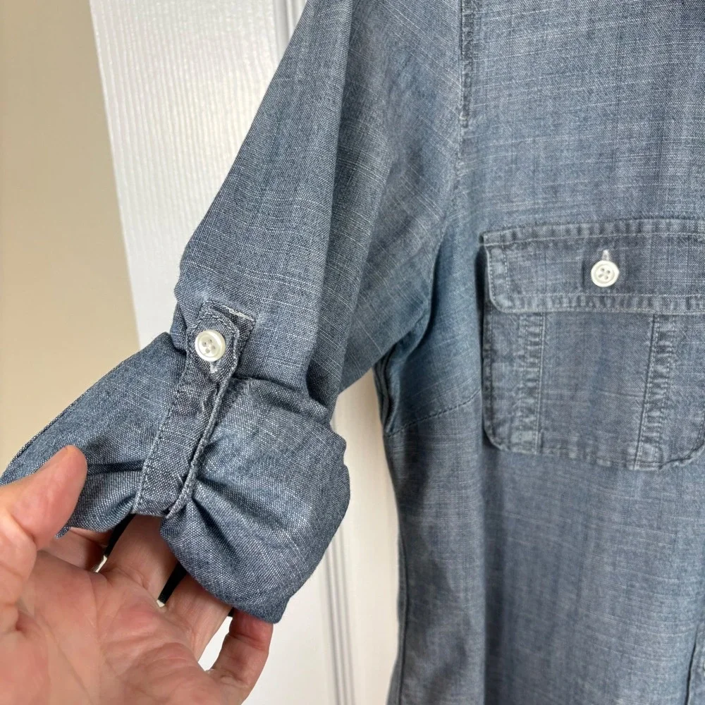 J. Crew Perfect Shirt Women's XS Blue Chambray Denim Cotton Button Down Utility
